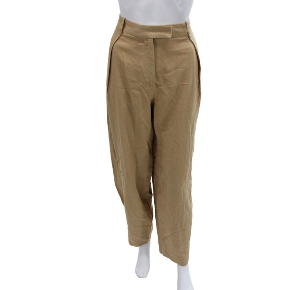 Zara Women Dress Pants Beige Linen Blend Button Closure Size XL